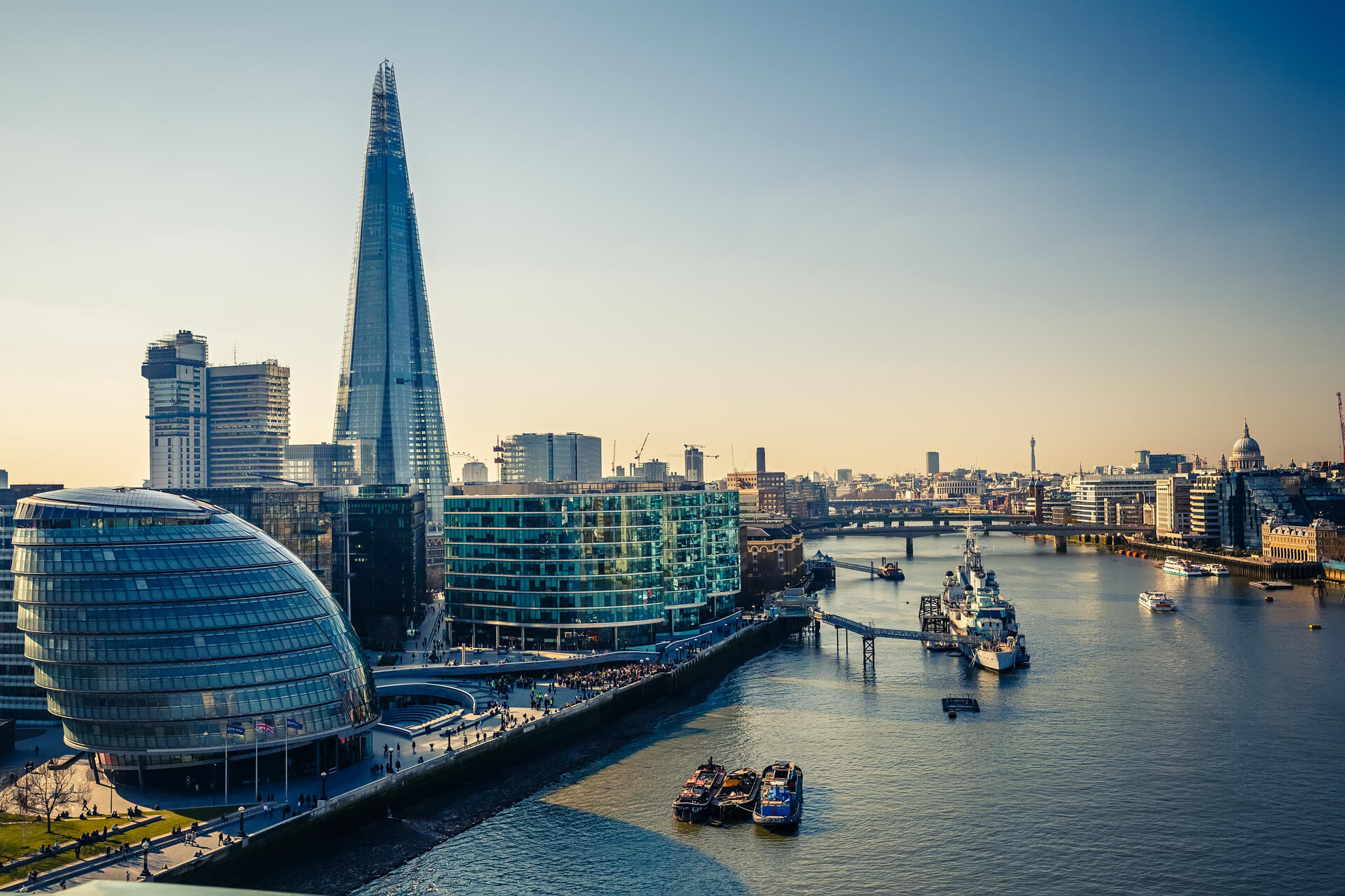 An aerial view of the Thames and London.